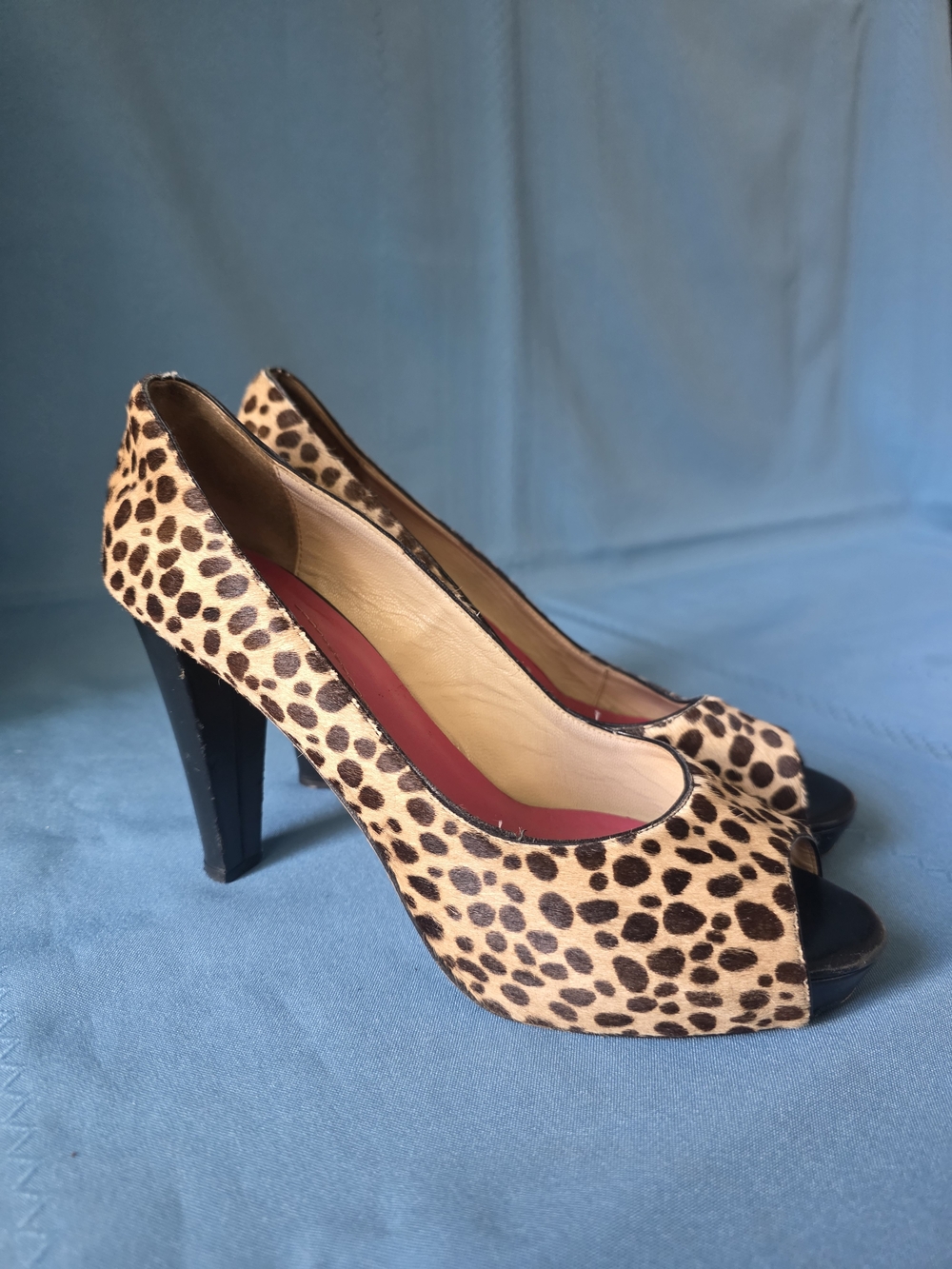 Kate Spade New York Leopard Print Kitten Heels 7.5B Made in Italy Open Toe